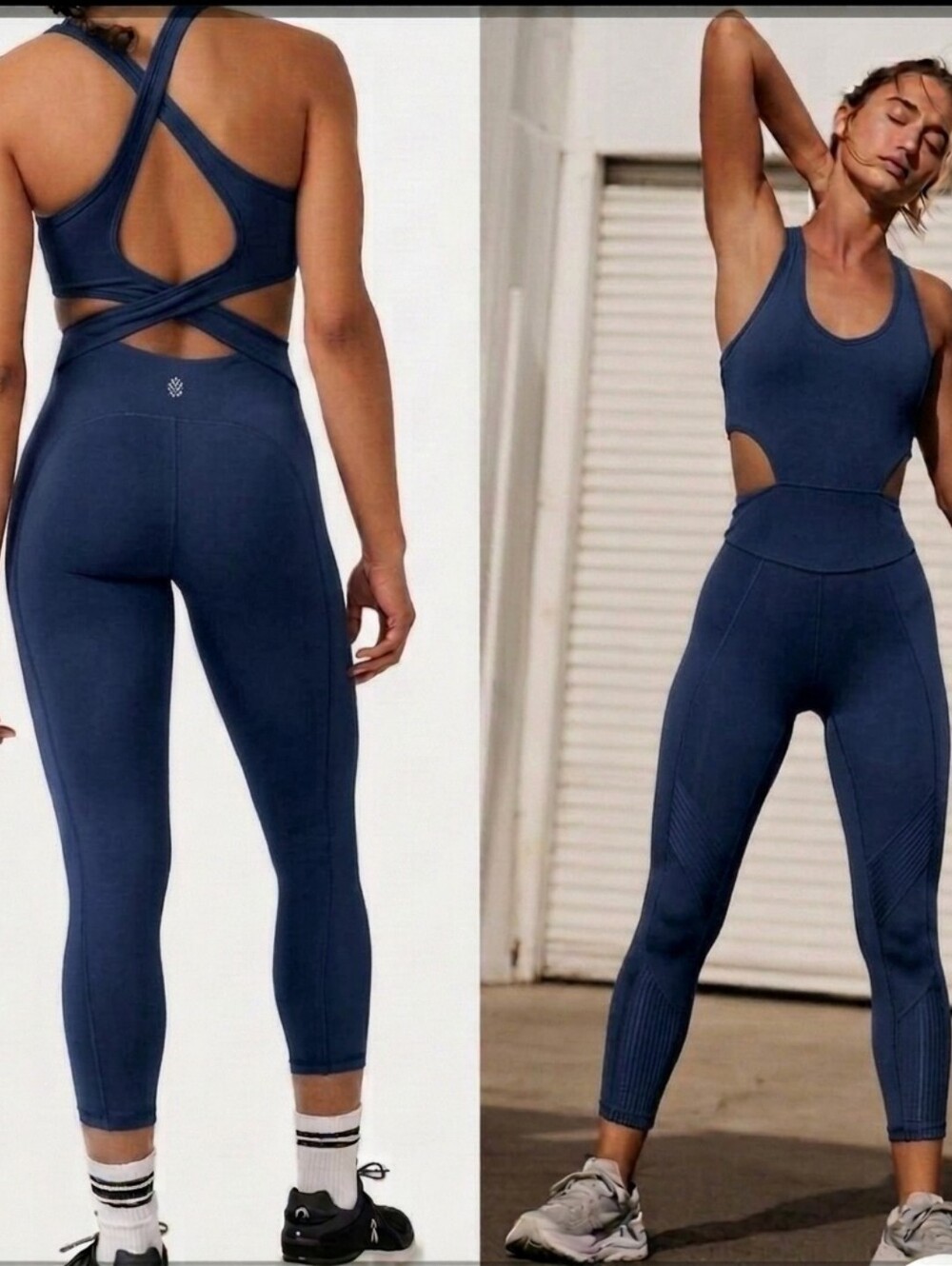 FP Movement by Free People Navy Cutout Performance Jumpsuit